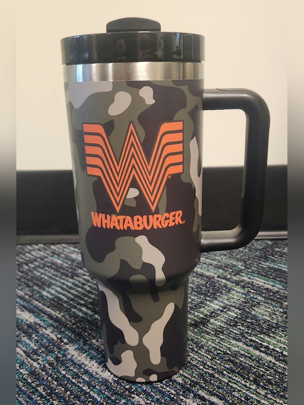 Whataburger Camo Yeti Travel Mug with Handle - Green & Orange